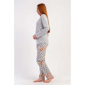 Conjunto de Pijama KADIN 2IPLIK con Cuello Redondo y Manga Larga, Diseño Ovalado - Gris - Gris - Product Image 3