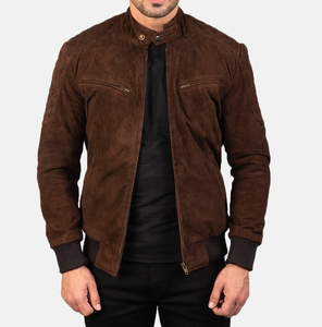 Blouson aviateur en cuir suédé marron foncé/Blouson en cuir suédé marron personnalisé OEM/Veste en cuir suédé classique 2022 vente en gros - Product Image 6