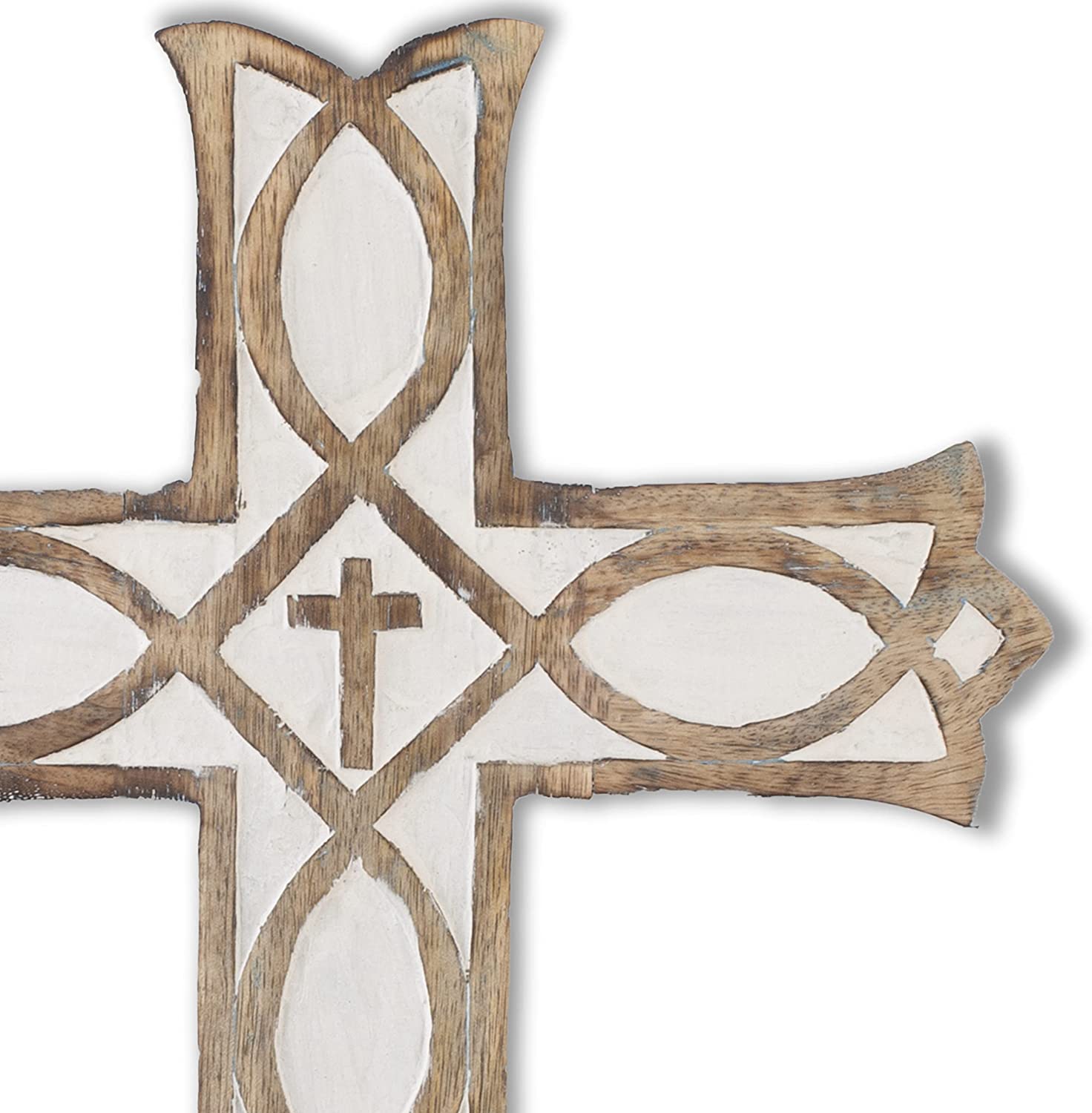 Croce Crocifisso Cattolico in Legno da Appendere a Parete, Stile Francese con Intagli Floreali, per Soggiorno, Decorazioni per la Casa, Magneti da Frigo