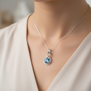 Colgante Redondo de Topacio Azul Natural, Colgante de Plata de Ley 92.5, Regalo de Navidad - Product Image 3