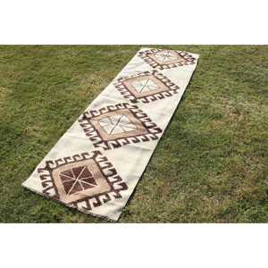 Vintage Runner Rug 2,4x7,<b>9</b> ft (72x240 cm), Herki Brown Paisley Turkish Rug - Product Image 2