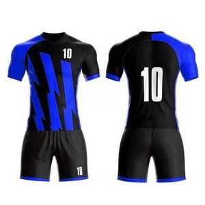 Blue Striped Sublimation Soccer Jerseys & Shorts High Quality Sportswear Men Football Uniforms Soccer Training Suit Football - Product Image 1
