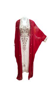 Caftán DE BODA islámico bordado de Georgette rojo y blanco - Product Image 2