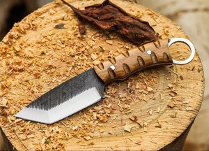 Cuchillo Tanto de Hoja Fija de Acero Rasp, con Funda de Cuero y Madera de Fresno, EDC, para Caza, Camping, Full Tang, Grado Industrial, OEM, Bushcraft - Product Image 5