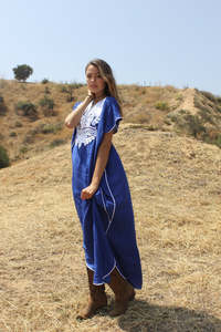 Pretty Classic Floral Embroidered Bedouin Maxi Dress Gold Cord/Southeast Embroidery Adjustable <b>Back</b> <b>Tie</b> Slightly Sheer Cotton - Product Image 4