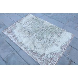 Rug, 3.7x5.4 ft Vintage Rug, <b>Brown</b> Striped Rug <b>Wool</b> - Product Image 2