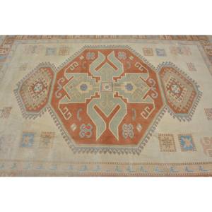 Tapis Turc Vintage Classique Orange Beige 6.8 X 9.3ft Fait à la Main Patchwork Design Laine Matériau Latex Support pour Adolescent Salon - Product Image 5
