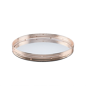Bandeja Redonda de Lujo en Oro Rosa con Espejo, Organizador Decorativo de Metal para Cosméticos y Joyas, Bandejas de Cristal para Servir en el Hogar o Bodas - Product Image 1