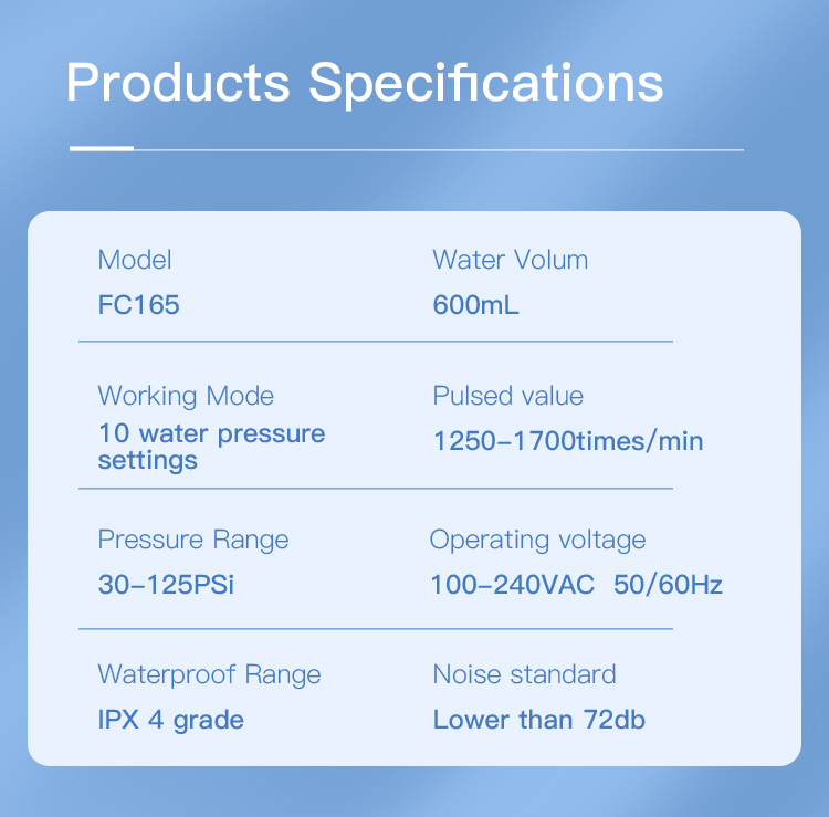 600ml Smart Water Flosser Oral Care IPX7 Nozzles Electronic Irrigator Fc165