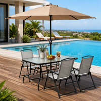 Ensemble de salle à manger d'extérieur durable pour jardin et patio, table rectangulaire imperméable avec 4 chaises et parasol