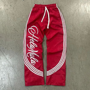 Pantalones Deportivos Unisex de Nailon con Logotipo Personalizado, Rayas Curvas, Estilo Holgado, Cortavientos, Pantalones de Chándal, Talla Grande, Pierna Ancha - Product Image 4