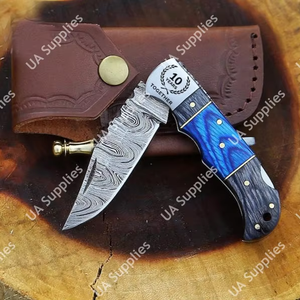 Industrial Grade OEM Custom Made Damascus Steel Drop Point Blade Slide Open Tactical Survival Utility <b>Knife</b> Wood Handle - Product Image 6