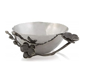 Bol de service en acier avec couverts de service en aluminium à fleurs noires bols à fruits ronds et bols à vaisselle brillants - Product Image 6