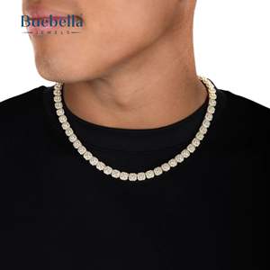 Hot Sale 925 <b>Silver</b> 14K Gold-Plated 5mm Moissanite Diamond Tennis Chain <b>Necklace</b> Brilliant-Cut <b>for</b> <b>Men</b> - Product Image 2