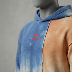 MATTIERA Sweat à capuche délavé bicolore bleu pêche pour homme, en molleton avec logo, style streetwear décontracté, personnalisable, vente en gros OE - Product Image 4