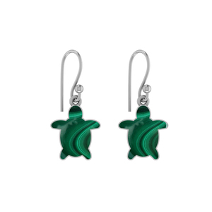 Boucles d'oreilles en argent sterling 925 de haute qualité, malachite, perle d'eau de mer, forme de tortue, sertissage en bélière, 13,00 x 13,00, tendance - Product Image 1