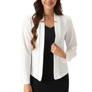 Blazer de oficina tejido con patrón sólido de manga larga con frente abierto para mujer para negocios y trabajo - Product Image 4