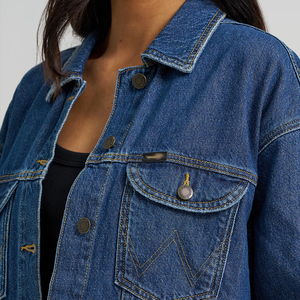 Chaquetas cortas de mezclilla lavadas Vintage de alta calidad para mujer, recortadas, holgadas, de manga larga, cierre de botón, algodón personalizado, Otoño Invierno - Product Image 5