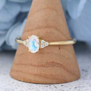 Perhiasan Pertunangan Moonstone Yang Dapat Disesuaikan Cincin Pernikahan Pengantin Berlapis Emas Kuning Antik - Product Image 4