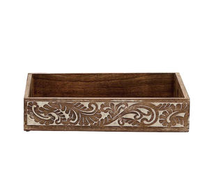 Plateau de service rectangulaire en bois fabriqué à la main du fournisseur de confiance sculpté écologique avec des poignées confortables à faible quantité minimale de commande - Product Image 1