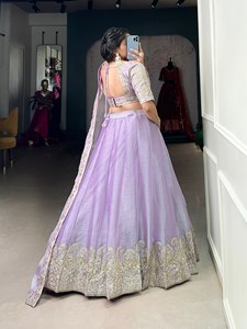 Tradicional Georgette Lehenga estampado elegante seda Dupatta algodón última fiesta paquistaní boda damas de honor con espejo de papel - Product Image 2