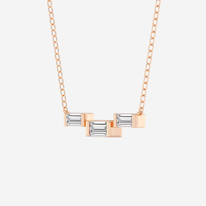 Colgante de Moda con Tres Diamantes Cultivados en Laboratorio de Corte Baguette de 1/4 CTW, Cadena Ajustable de Oro de 14K, Elegante Collar de Diamantes - Product Image 2