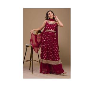 Fausse georgette avec broderie 7mm séquence de travail Nayra Cut Salwar Kameez pour la fête de mariage en plein air - Product Image 1