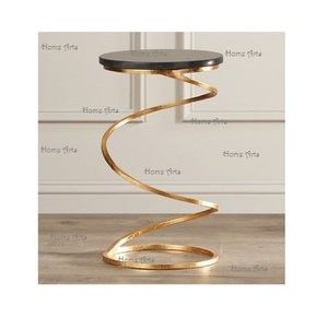 Mesa de centro de forma redonda de calidad superior Mesa auxiliar de cama de metal y madera hecha a mano de fabricante en India - Product Image 5