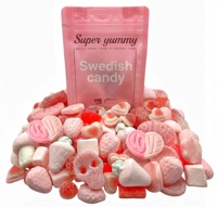 Zweedse stijl snoepjes met bananen, toffee, aardbei, vanille en bubblegum smaken, gelatinevrij, roze set.