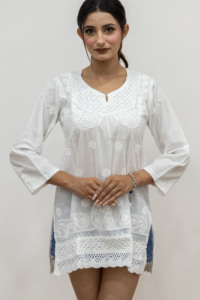 Summer Fashion <b>Women</b> Custom Lightweight Delicate Mini Viscose Embroidery <b>Tunic</b> <b>Dress</b> With Round Neck Long Sleeve <b>Tunic</b> <b>Dress</b> - Product Image 5