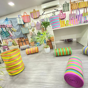 Eco-Friendly Reusable Nylon <b>Storage</b> Bag RPET Zipper Striped Handloom Woven <b>Recycled</b> Plastic Beach Bag Fashion Style Made India - Product Image 4