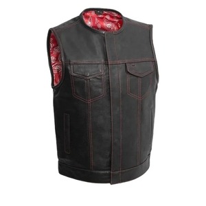 Wholesale 2024 Vintage Fashion Men's Motorcycle Leather Vest Waistcoat Quilted Outdoor Winter Vests - Product Image 3