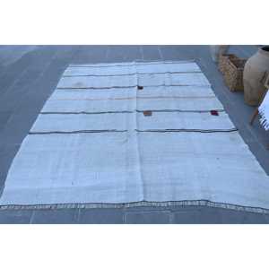 Alfombra Turca Vintage de 6.4x8.1 pies (196x246 cm), Alfombra de Lana Blanca a Cuadros - Product Image 2