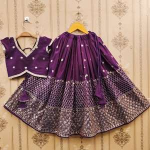 Purple Fully Stitched Polyester Floor-Length Girls' Designer Bridal Kids Lehenga Choli Set Heavy Embroidered <b>Sequins</b> Party - Product Image 1