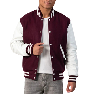 Chaqueta Varsity Unisex Retro Americana de Invierno, Cuerpo de Lana, Mangas de Cuero, Cálida, con Parches Frontales - Product Image 3