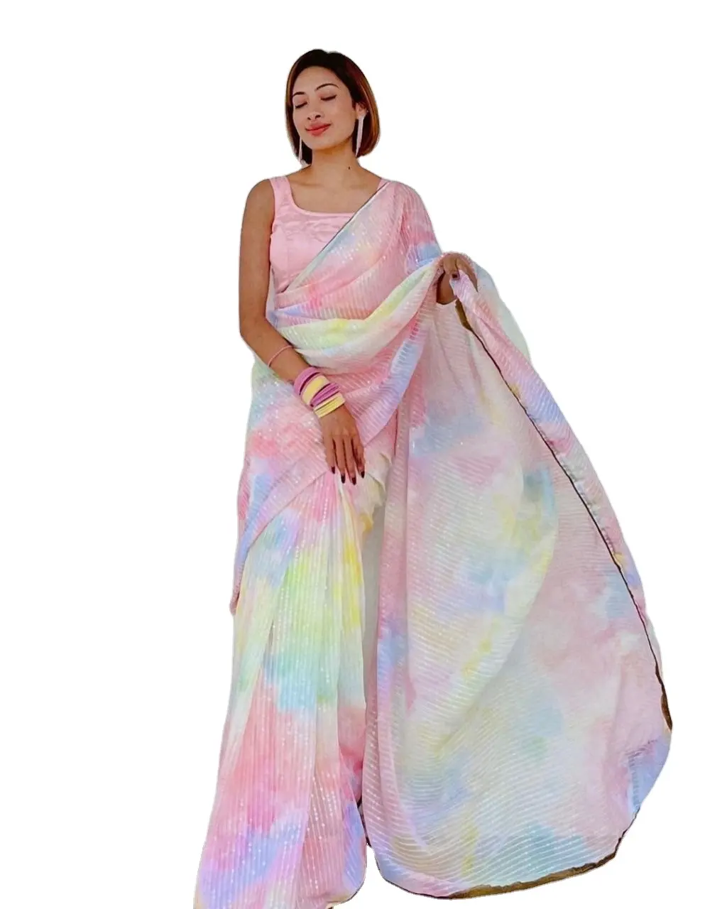 FULPARI ha fatto nuove nozze le donne indiane indossano camicetta saree con stampa di bordo in pizzo indumento etnico ultimo abbigliamento da festa sarees indiano