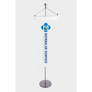 Drapeau de bureau en satin et polyester imprimé numériquement avec motif drapeau du monde en queue d'hirondelle, avec crochet métallique supérieur, style fanion - Product Image 1