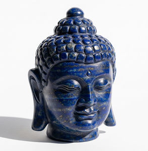 Regalo de negocios tallado a mano, estatua de cabeza de Buda, figurita de lapislázuli, piedra preciosa semipreciosa, artesanía grabada, cristal curativo de la India - Product Image 5