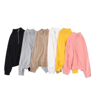 Ventas al por mayor de alta calidad otoño hombro caído Color sólido Zip up Stand Collar Crop Top mujeres sudaderas con capucha transpirables mujeres sudaderas con capucha - Product Image 4
