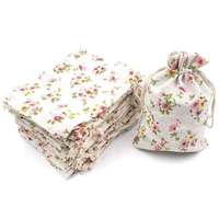 Sacs à cordon en toile de jute florale, sac cadeau, emballage de rangement, pochettes en lin pour bijoux, sacs pour noël, fête de mariage, douche, sac en toile de jute
