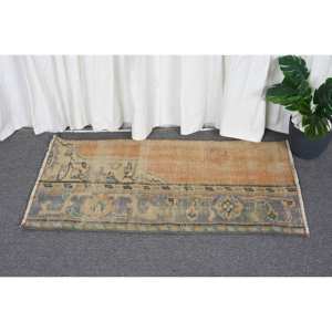 Alfombra de lana turca Vintage 16X32 pies Beige y azul estilo tradicional patrón de retazos respaldo de látex para decoraciones de sala de estar - Product Image 1