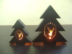 Handmade Christmas Home Decor <b>Gold</b>-Inside Black-Outside Iron Metal Tree-Shaped <b>Lantern</b> with Deer Design Candle Holders & Jars - Product Image 3