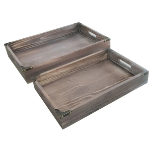 Plateaux de table basse décoratifs vintage avec coins en métal, plateau de service en bois brun de qualité supérieure, lot de 2, pour la décoration et l'organisation de la maison - Product Image 1