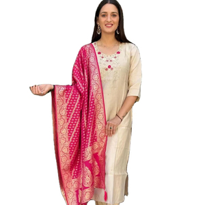 Conjunto de 3 piezas de diseñador para mujer, última llegada, viscosa de seda Premium, Kurti, lujoso Banarasi Dupatta, hecho en Modal, para especial - Product Image 1