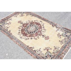 Alfombra turca clásica Beige roja Vintage-4X7 pies Área grande Patchwork de lana con respaldo de látex para pasillo Dormitorio 10mm de espesor - Product Image 3