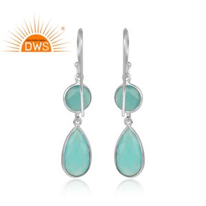 Nuevo diseño 925 plata esterlina Natural Aqua Calcedonia piedra preciosa pendiente joyería personalizada para mujer regalo para ella - Product Image 2