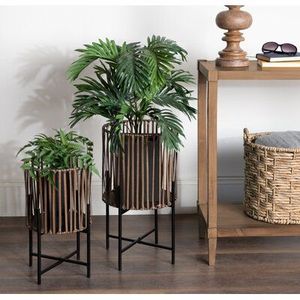 Macetas grandes de ratán hechas a mano de bambú de Metal más vendidas, macetas para interiores y exteriores, macetas altas para jardín, cesta de ratán - Product Image 1