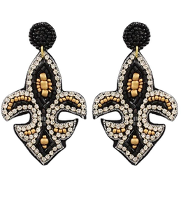 Pendientes Colgantes de Cuentas de Semilla Negras y Doradas con Diseño de Flor de Lis, Pendientes Bordados con Cuentas de Semilla, Pendientes de Cuentas de Semilla para el Mardi Gras - Product Image 3