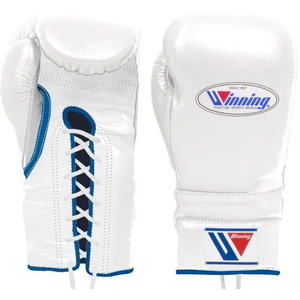 Gants de boxe à lacets Winning, blanc et bleu, cuir véritable, gants de boxe professionnels pour l'entraînement et les combats, ajustement professionnel, 8oz, 10oz, 12oz - Product Image 1