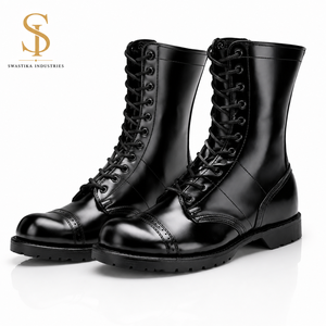 SUPER FORCE Panama Black Leather Upper Lace-Up & Zip Training Outdoor <b>Boots</b> All Season - Product Image 4